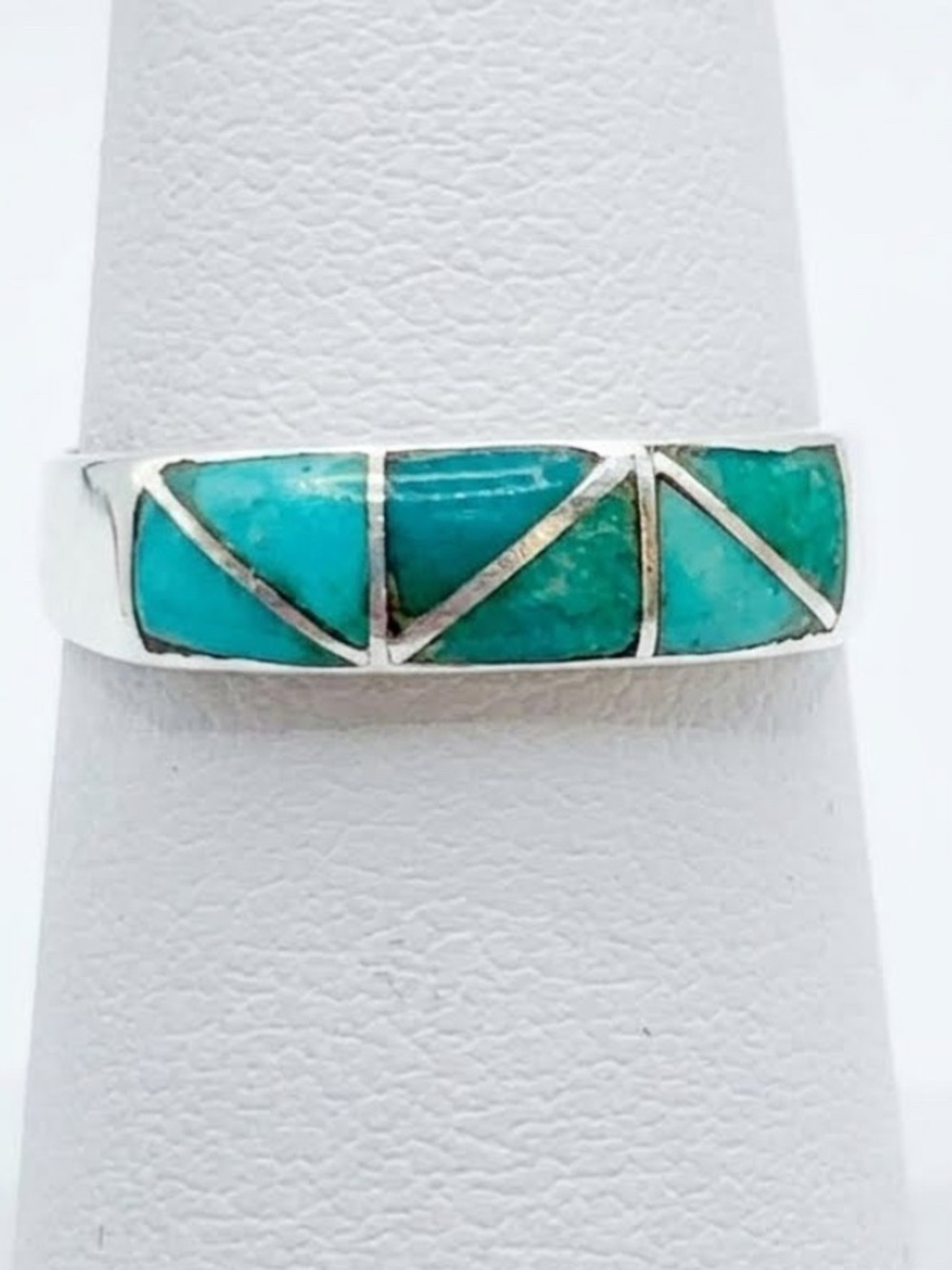 Vintage Native American Turquoise Inlay Sterling Silver Ring Sz 6.5